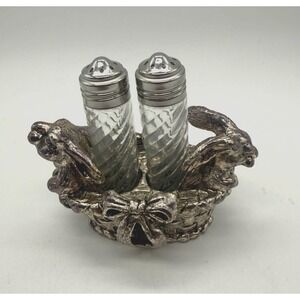 Arthur Court Bunny Rabbit Salt And Pepper Shaker Signed 1998 Metal Pewter Silver